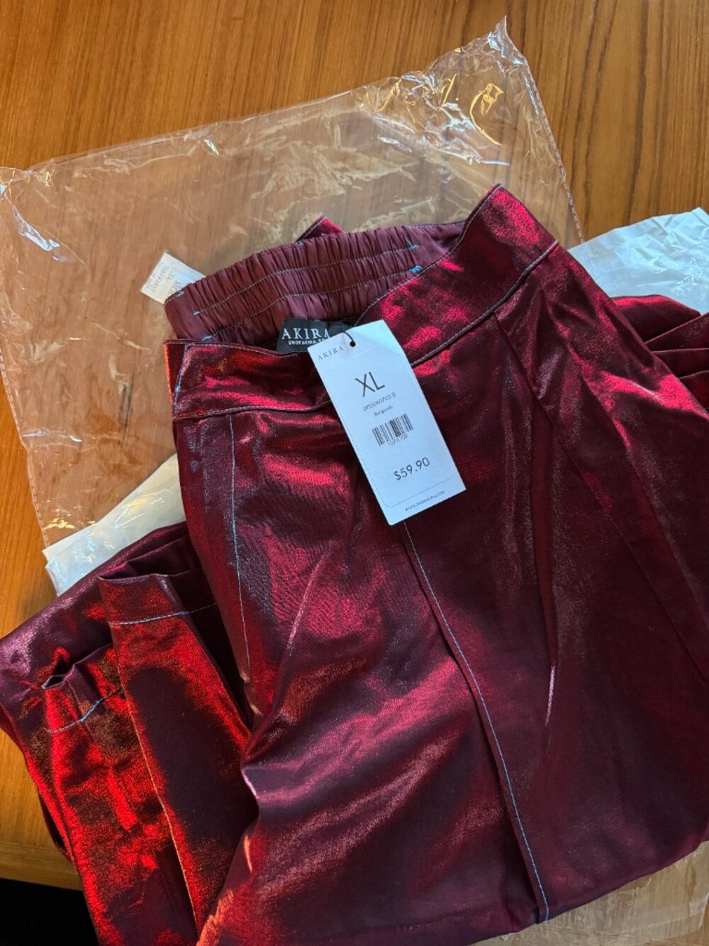 NWT AKIRA Metallic Burgundy/Turquoise Extra Wide Leg Palazzo Pants - XL - Picture 13 of 13